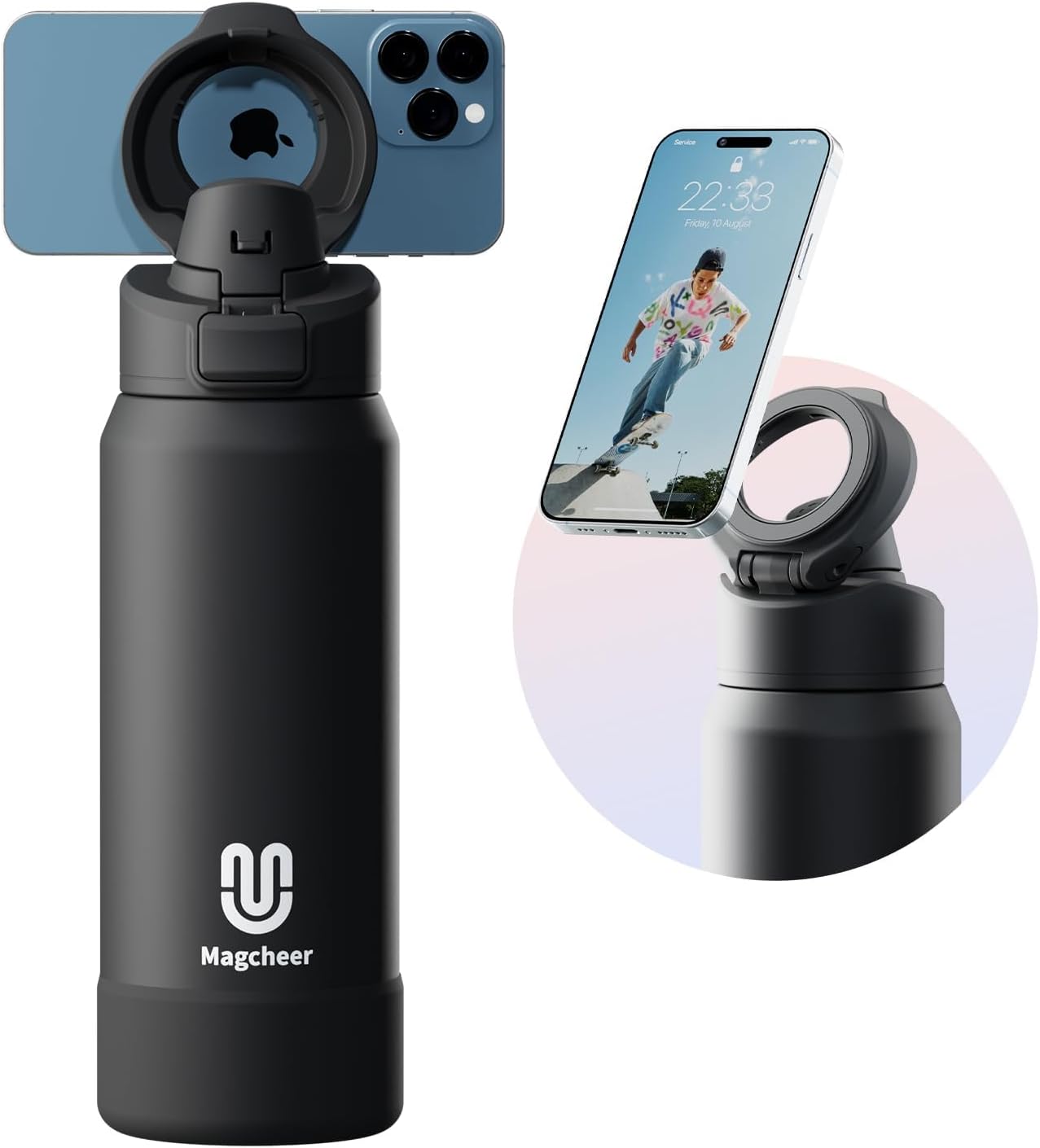Magnetic Water Bottle with Phone Holder – Hands-Free & Portable